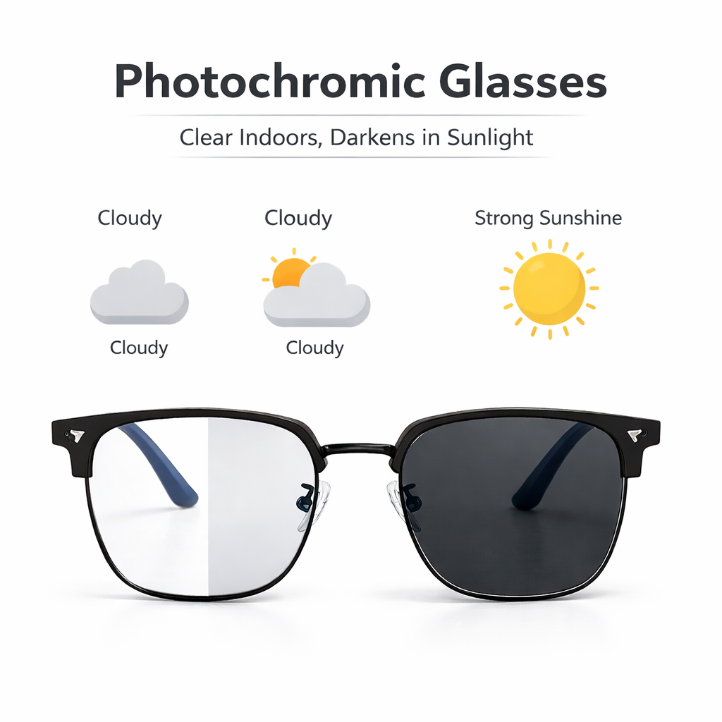 Progressive Photochromic, UV400 Protection & Blue Light Blocking Rimless Sunglasses