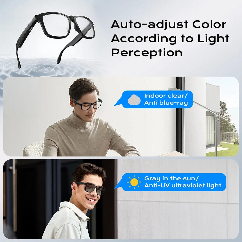 🥇Smart Glasses Photochromic Lenses Bluetooth Call Glasses Audio Eyewear Headset