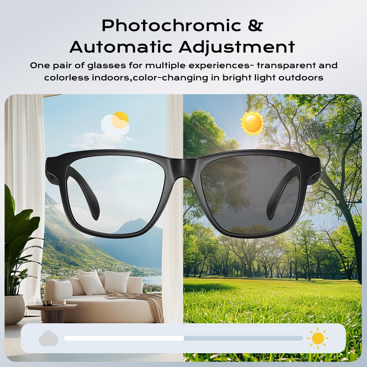 🥇Smart Glasses Photochromic Lenses Bluetooth Call Glasses Audio Eyewear Headset