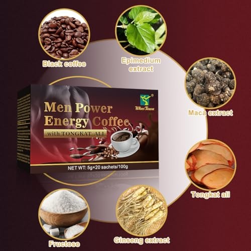 Men's Herbal Energy Coffee-Instant Black Coffee with Maca, Tongkat Ali, Epimedium&Ginseng–Boost Focus, Energy&Stamina
