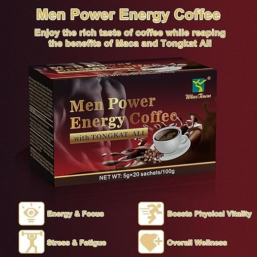 Men's Herbal Energy Coffee-Instant Black Coffee with Maca, Tongkat Ali, Epimedium&Ginseng–Boost Focus, Energy&Stamina