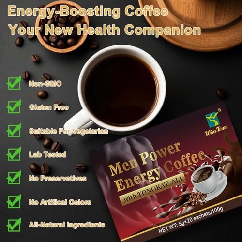 Men's Herbal Energy Coffee-Instant Black Coffee with Maca, Tongkat Ali, Epimedium&Ginseng–Boost Focus, Energy&Stamina