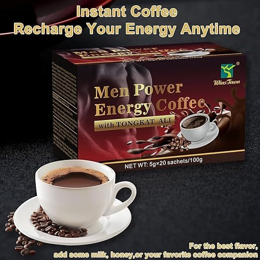 Men's Herbal Energy Coffee-Instant Black Coffee with Maca, Tongkat Ali, Epimedium&Ginseng–Boost Focus, Energy&Stamina