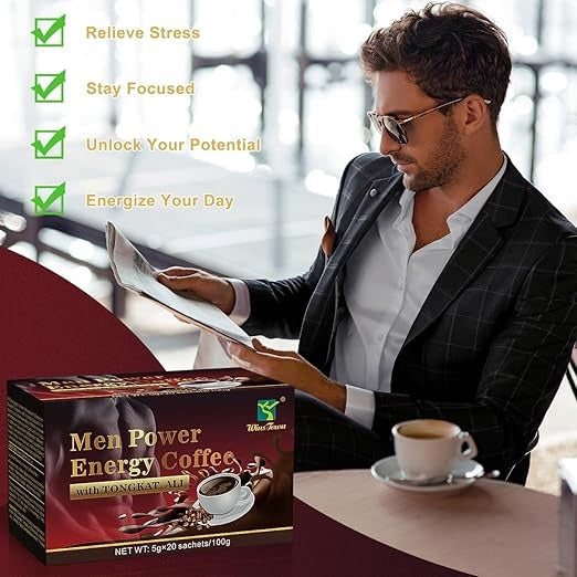 Men's Herbal Energy Coffee-Instant Black Coffee with Maca, Tongkat Ali, Epimedium&Ginseng–Boost Focus, Energy&Stamina